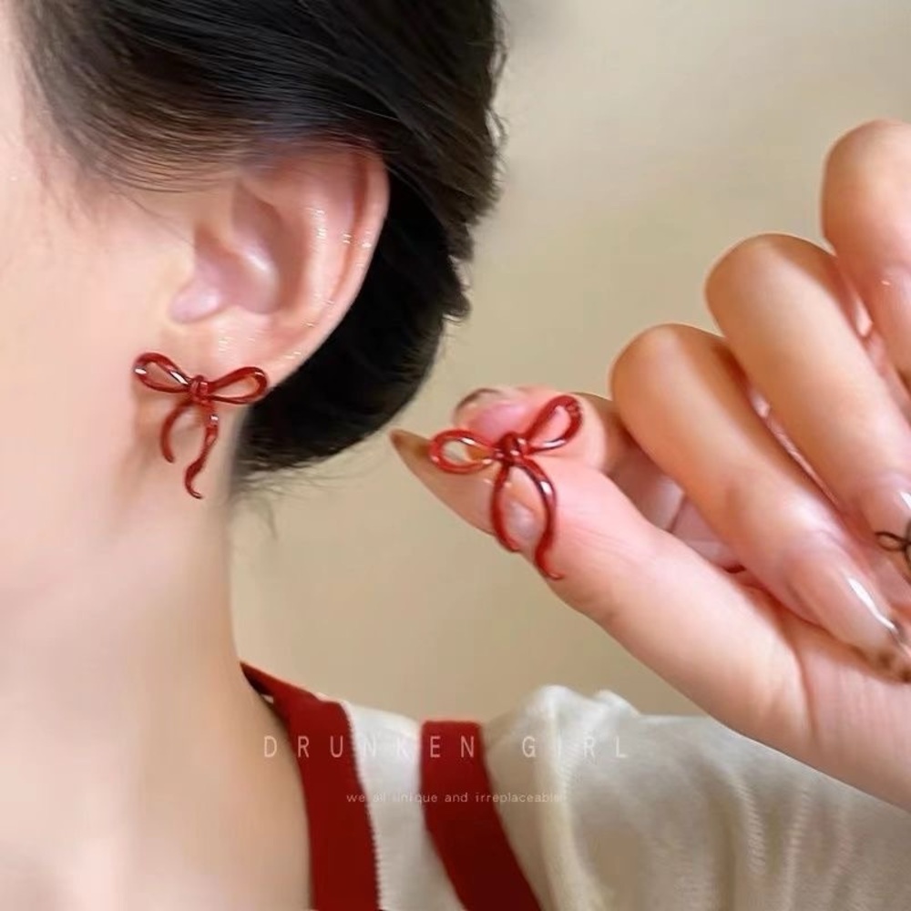 Elegant Red Bow Earrings